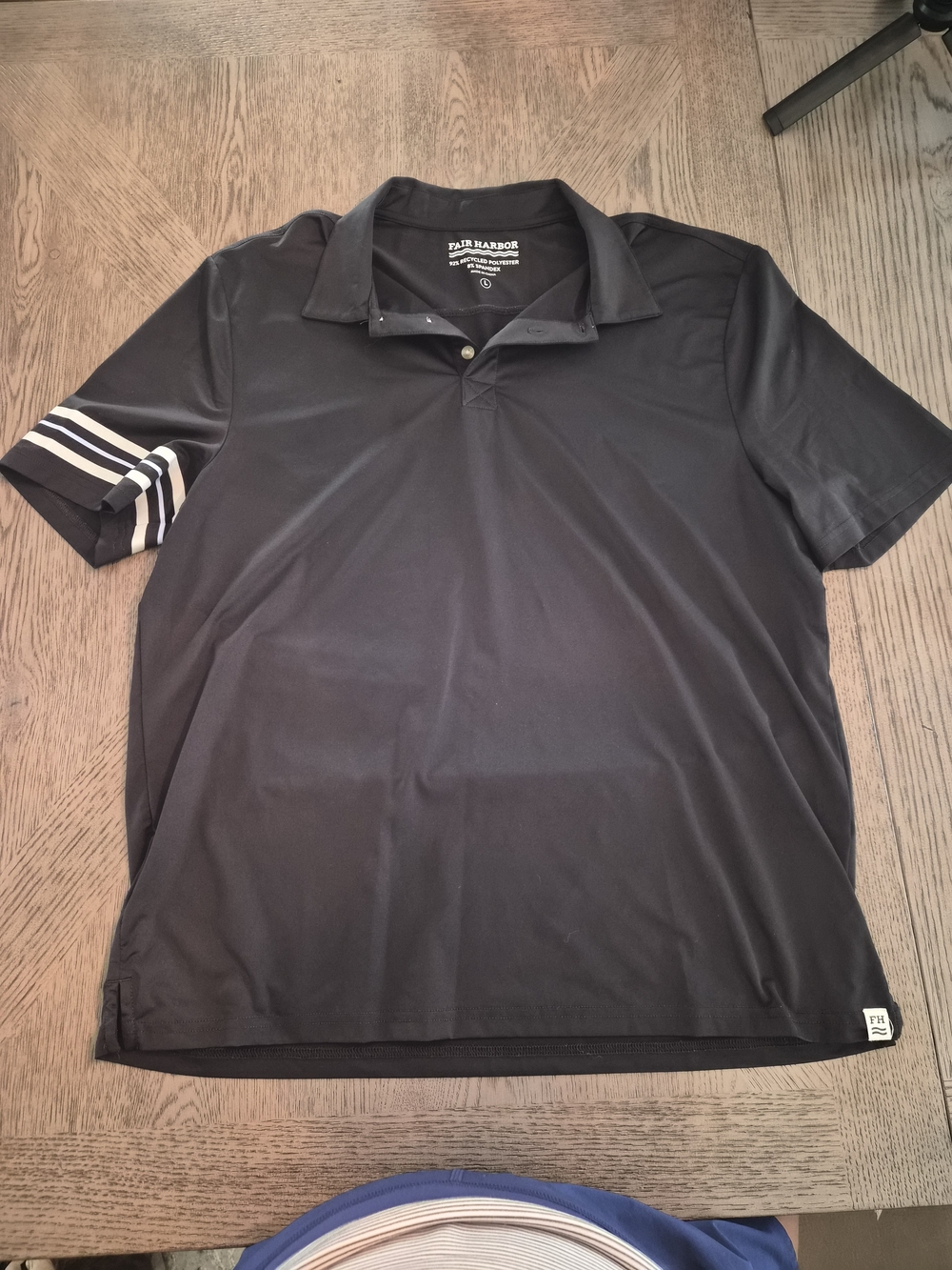 Fair Harbor Black Polo with Striped Sleeve Accent